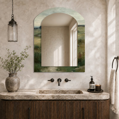 Vintage Wall Mirror – Brown White Farmhouse Meadows in Ireland II, Metal Print