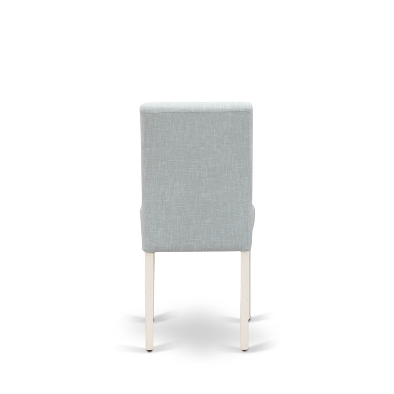 L'ensemble 7 pièces contient une table en bois de ciment et 6 chaises Parson en tissu bleu bébé - Lin brossé blanc
