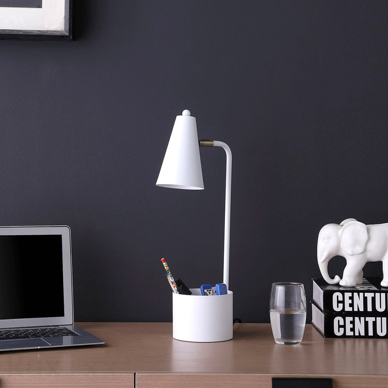 Lampe de bureau 19,5 po en métal blanc avec organisateur