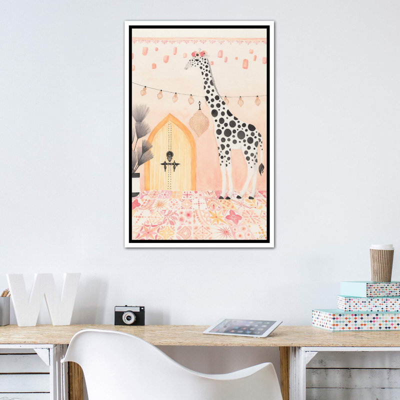 Girafe au Maroc, art encadré, H 26 po x l 18 po x P 1,5 po, Toile blanche encadrée