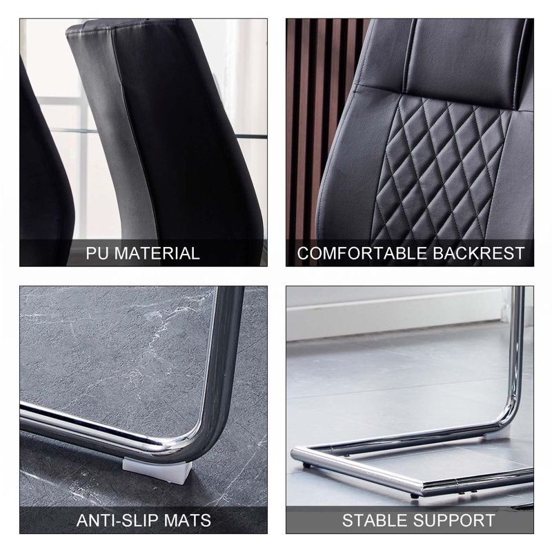 Chaises de salle à manger en similicuir, Argent argent, 6, Noir