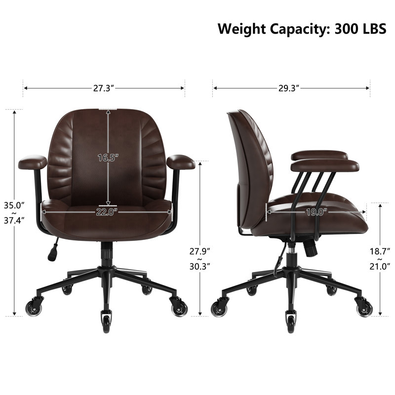 Modern Mid-Back Faux Leather Office Chair with Adjustable Height, Brown