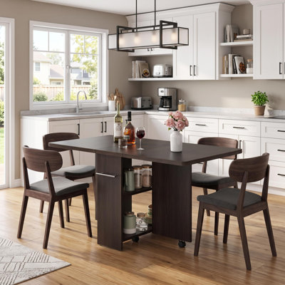 Folding Dining Table with 2 Tier Storage-Extendable Drop Leaf Set for 2-4