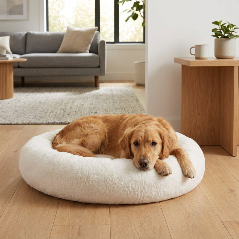 Coussin rond moelleux pour animaux de compagnie, 25.6, Blanc