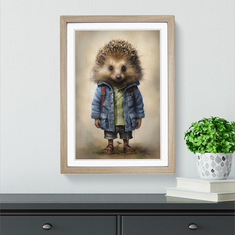 Hedgehog with Glasses Painting - Framed Print