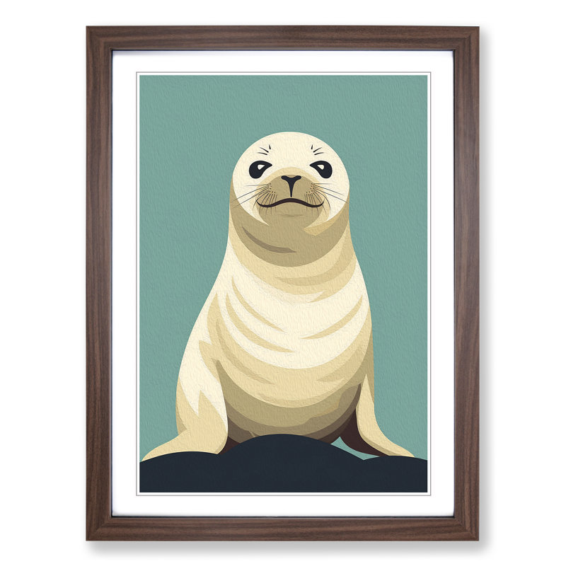 Seal Minimalism - Single Picture Frame Print on Wood, 34cm H x 25cm W x 2cm D, Walnut