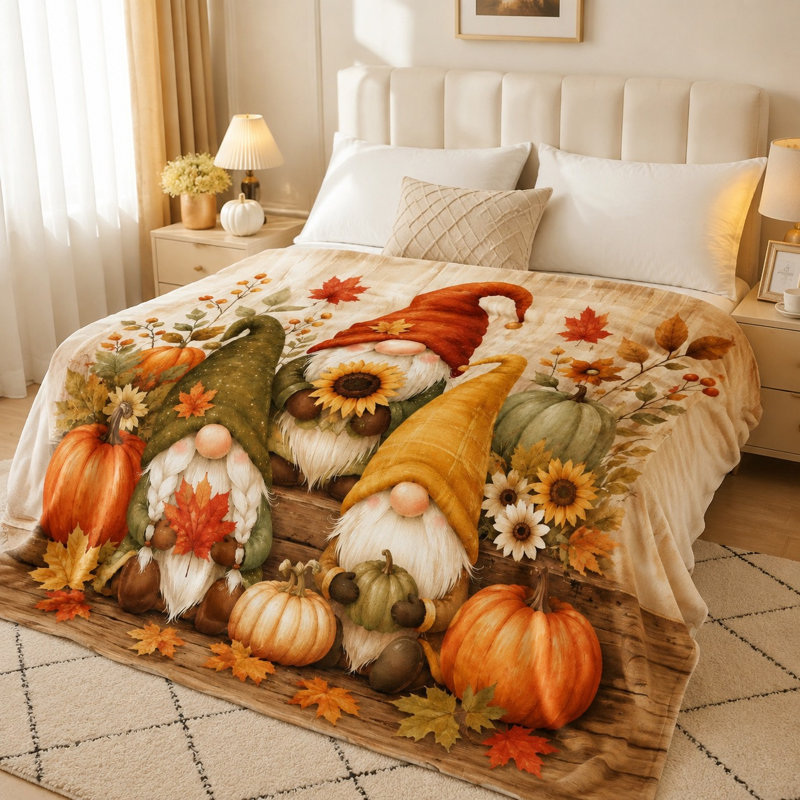 Plaid douillet avec des lutins d'automne, adorables décorations automnales pour canapé, lit, salon, chambre à coucher, décoration intérieure chaleureuse