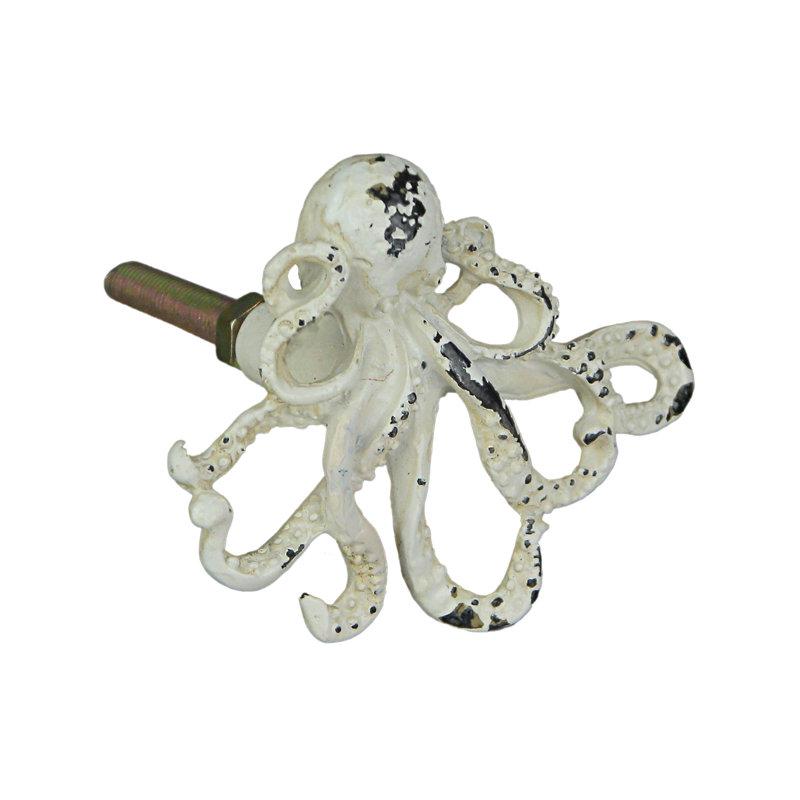 Poignées de tiroir pieuvre en fonte blanche vieillie, ensemble de 6 pour meubles de style bord de mer, 5,7 cm de long