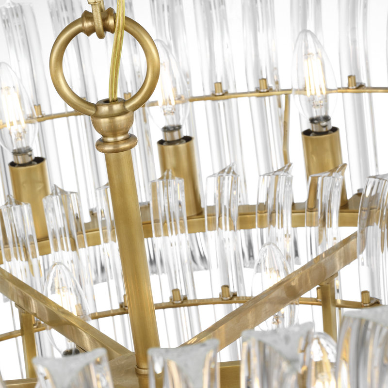AERIN Rhine 34" Three Tier Chandelier with Crystal, Hand-Rubbed Antique Brass