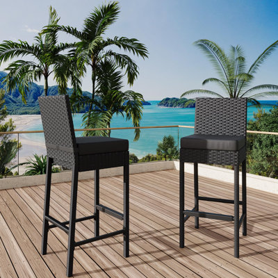 Ensemble de 2 tabourets de bar confortables en osier pour l'extérieur