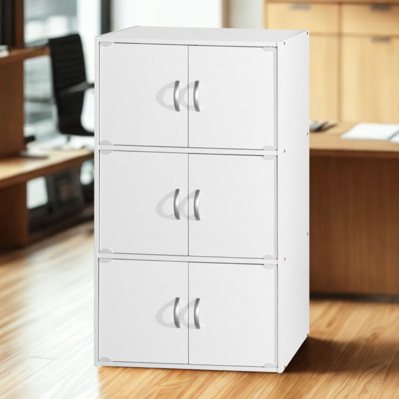 6-Doors, 3-Shelf Bookcase 40.8 in. Tall Enclosed Storage 3-Tier Bookshelf for Home or Office, White