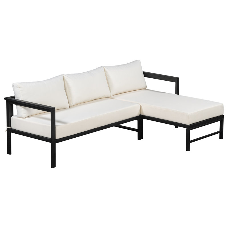 Outdoor L-Shaped Sofa with Iron Frame,Weather-Resistant Patio Sofa Set with Ultra-Thick Cushions, Beige, 4