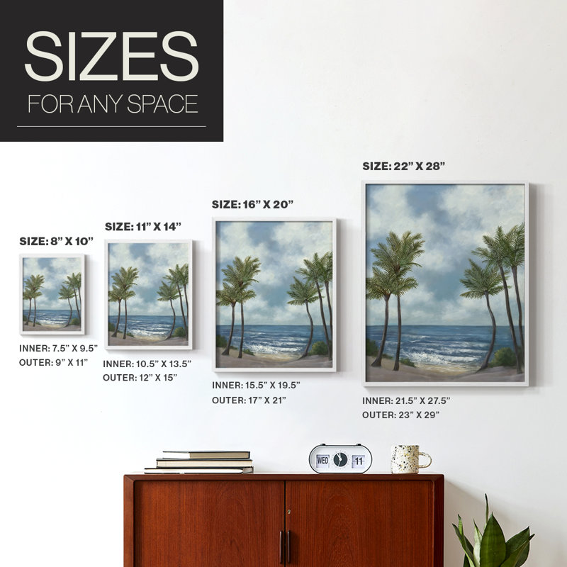 Coastal Palm Tree II Framed Print - Solid Wood, 30" H x 24" W, White