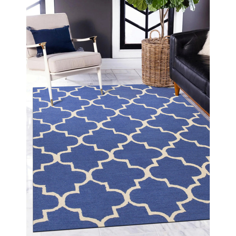 Tapis bleu foncé en laine touffeté à la main Durrant, Rectangle 5 pi x 7 pi