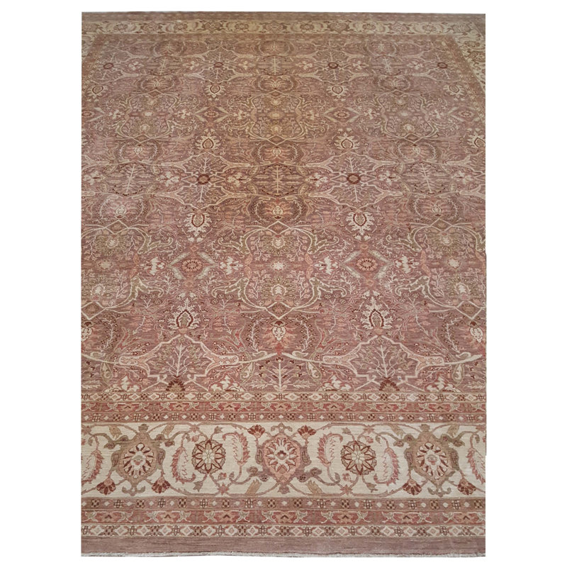 Tapis aubergine / beige noué à la main surdimensionné 16 x 18 Ziegler