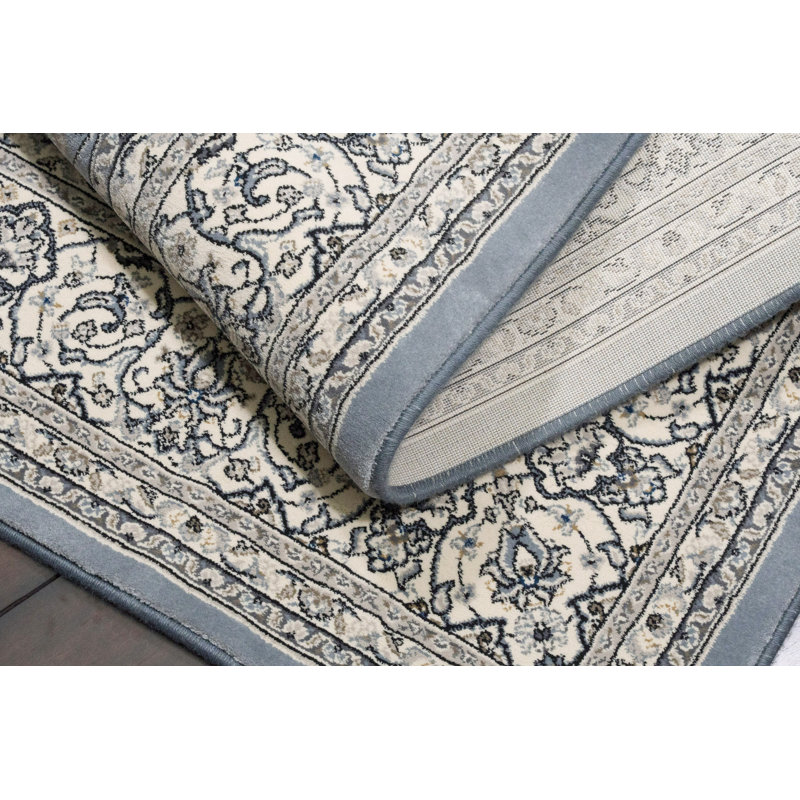 Tapis bleu acier / crème Attell, Rectangle 6 pi 7 po x 9 pi 6 po