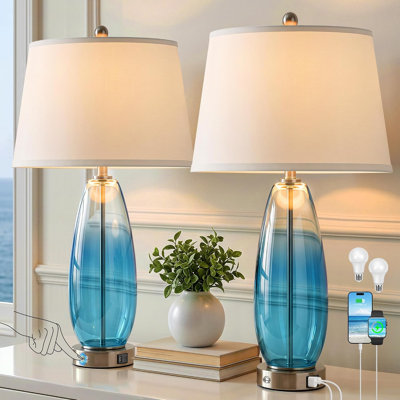27in Glass Table Lamps for Living Room, Touch Bedside Lamps Set of 2 Gradient Blue