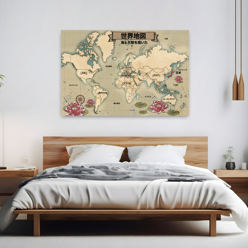 Art mural rétro, carte du monde rétro