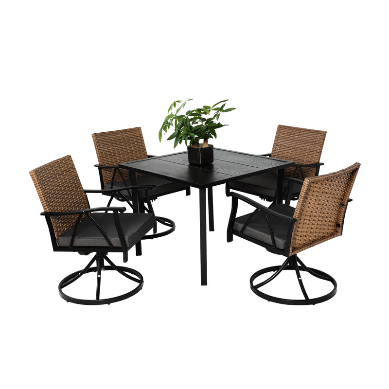 4 5 Piece Patio Dining Furniture, With Swivel Rocker Chairs, Steel Table And Removable Cushion , Outdoor Furniture Humanized Design, Top Machine Washable Cushions