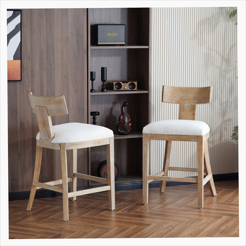 27" Counter Stools Set of 2, Upholstered Counter Height Bar Stools with Solid Rubber Wood Frame, Backrest, Footrest, Armless Barstools for Home Bar, Kitchen Counter