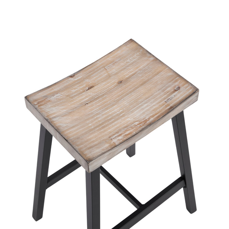 Tabouret de bar en bois massif sans dossier, tabouret de selle avec repose-pieds d'une hauteur de 26 po, Gris cendre, 2