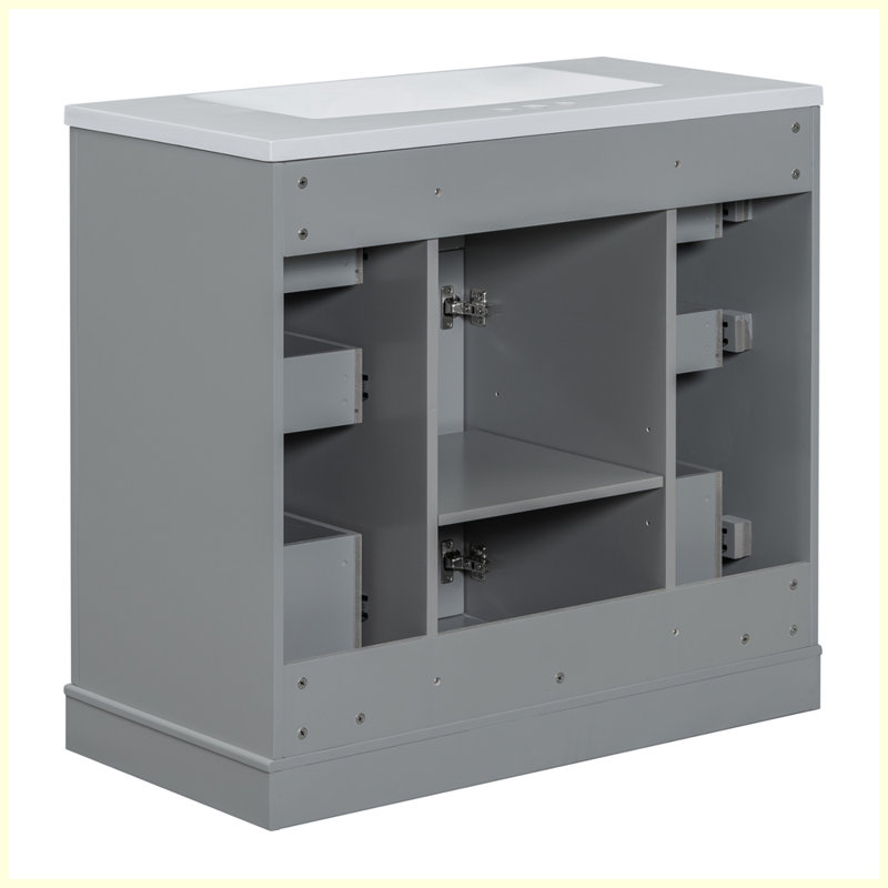 Ensemble de meuble-lavabo moderne avec lavabo et six tiroirs, Gris
