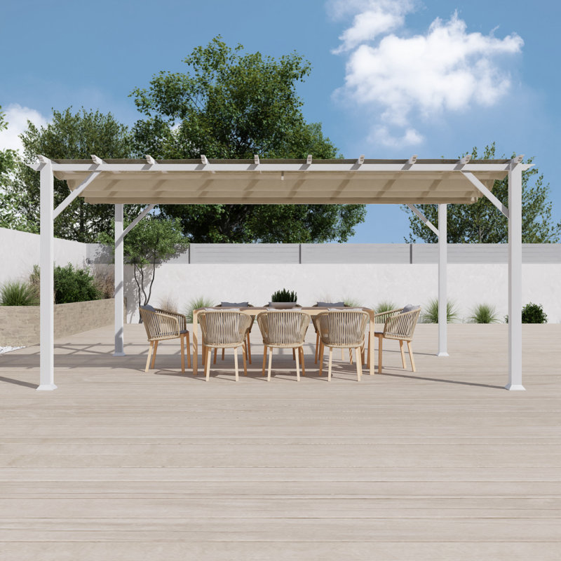 Florence  Aluminum Pergola in Powder-Coated Finish with Adjustable Canopy, Sand, 11'x16'