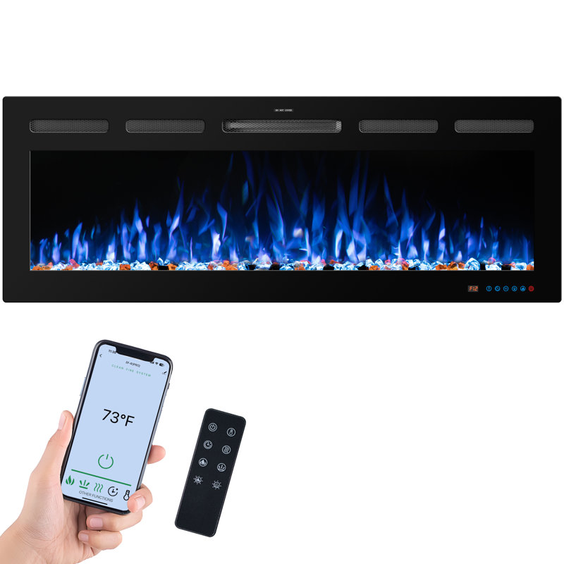 Cassella Black Electric Fireplace with 5120 BTU, 17.7" H x 48" W x 5.5" D