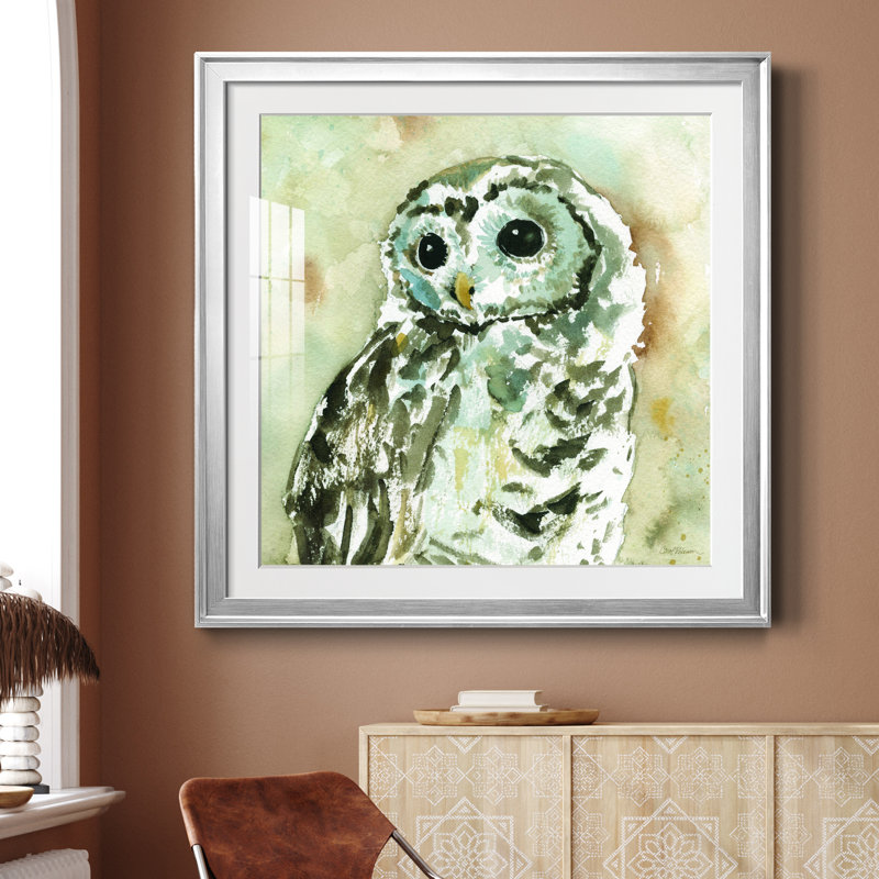 Hibou des bois - peinture encadrée, Papier avec cadre argenté, H 26,5 po x l 26,5 po x P 1,5 po