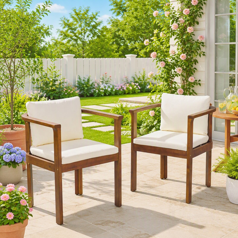 Ensemble de 2 chaises d'extérieur avec accoudoirs courbés en bois d'acacia pour une élégante terrasse