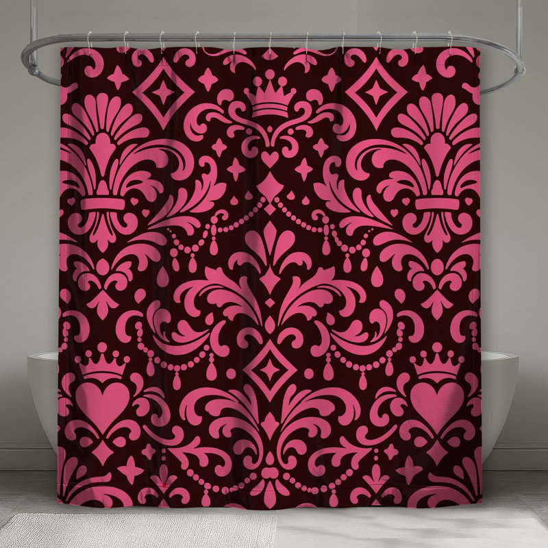 Rideaux de douche roses à motif damassé très longs, 70in W x 84in H