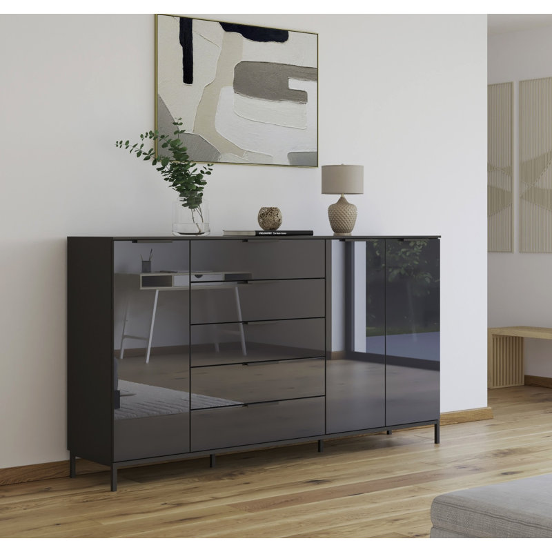 Flipp 5 - Drawer Chest of Drawers, Graphite/Glass Basalt