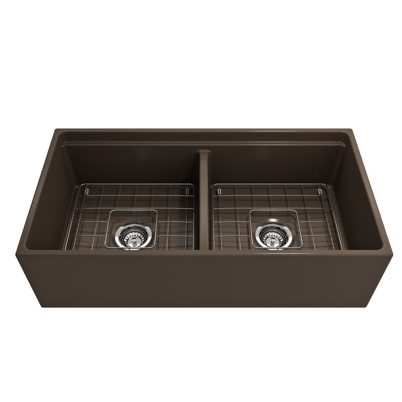 Contempo 36'' L Double Basin Kitchen Sink, Matte Brown