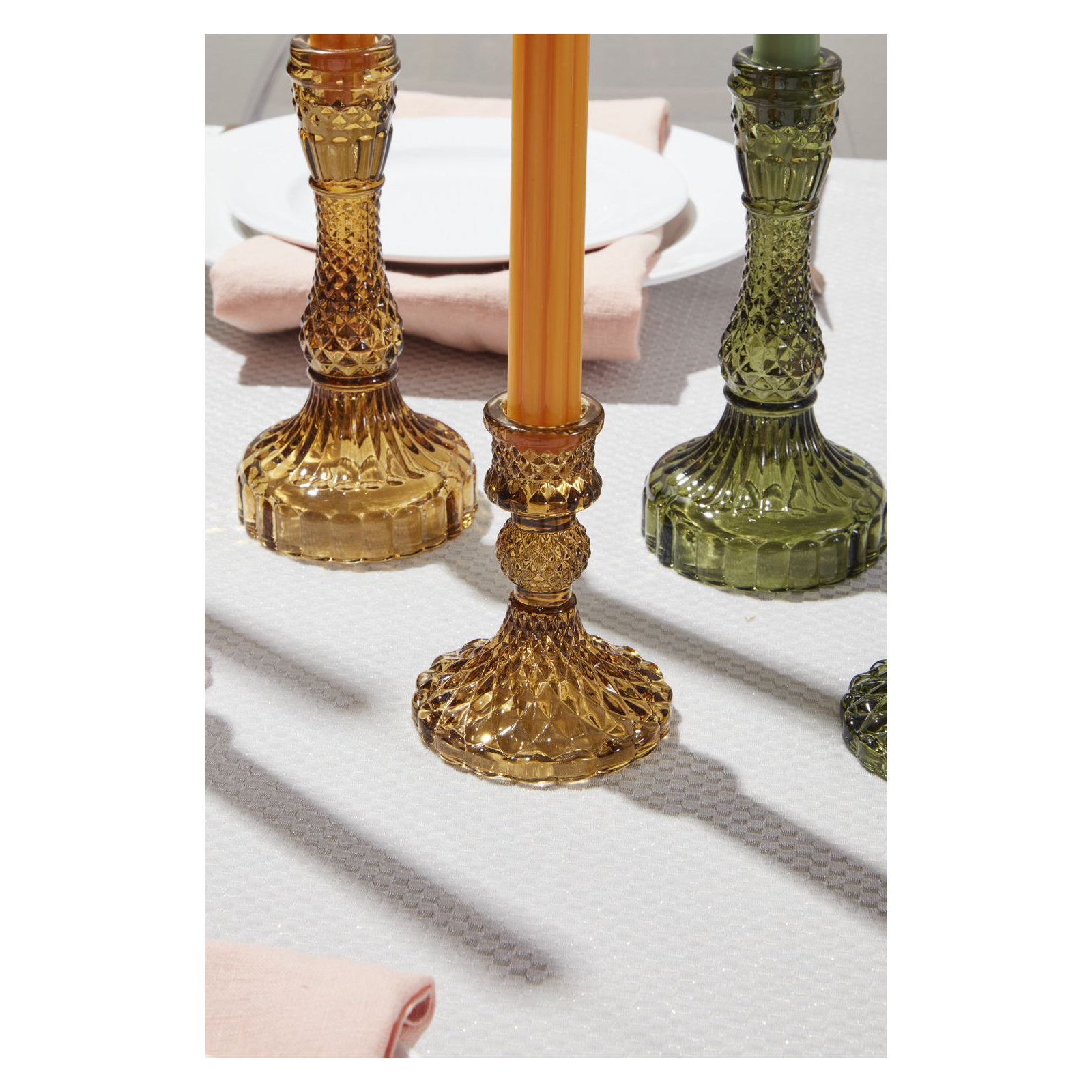 Samira Glass Tabletop Candlestick, Amber