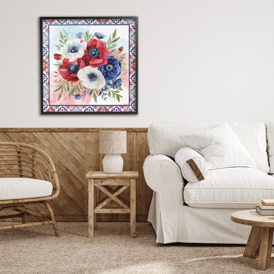 Americana Poppy Bouquet Framed Giclee, design by Nicole DeCamp