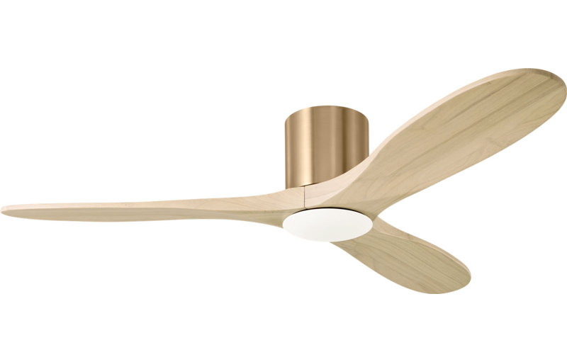 Maverick Smart Hugger LED Ceiling Fan, Washed White Oak, 52" Wide, Burnished Brass
