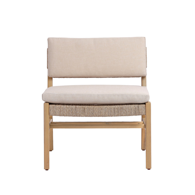 Chaise longue OMI en acacia et coussin beige