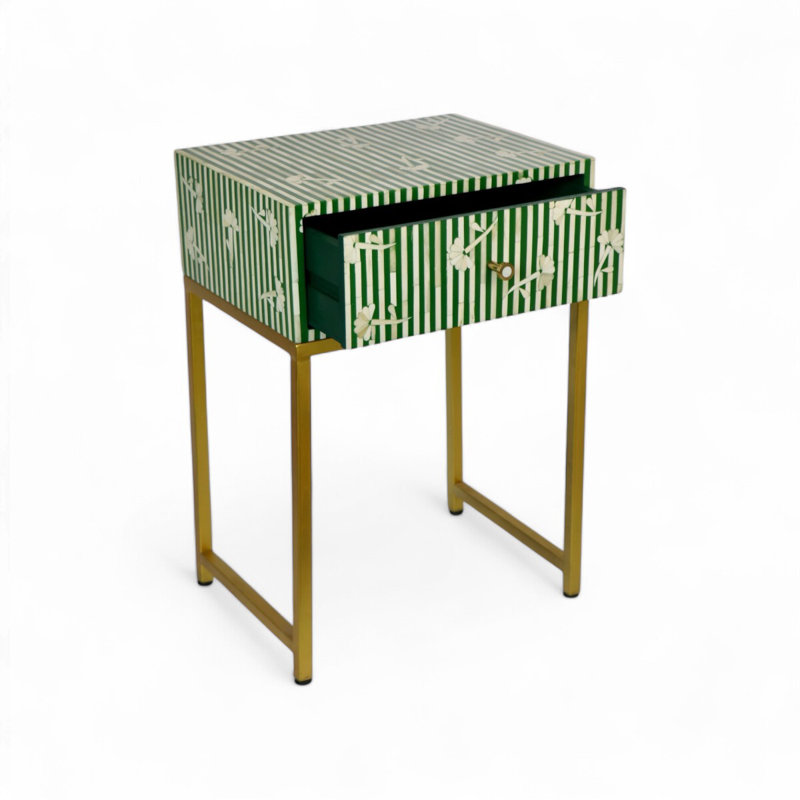 Bone Inlay Green Bedside Table