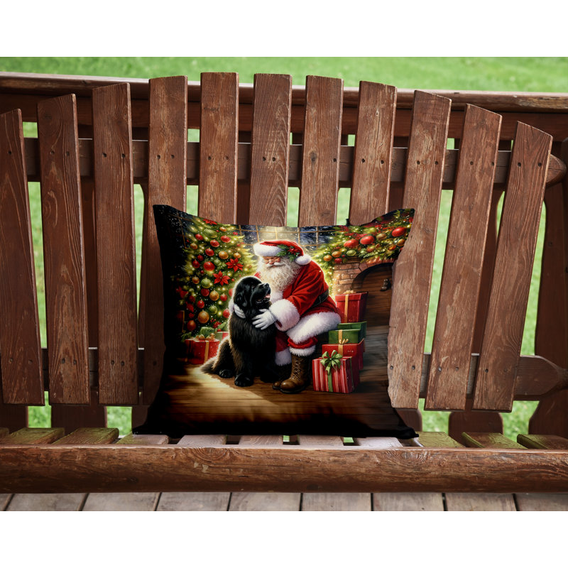 Coussin Terre-Neuve et le Père Noël, H 14 po x l 14 po