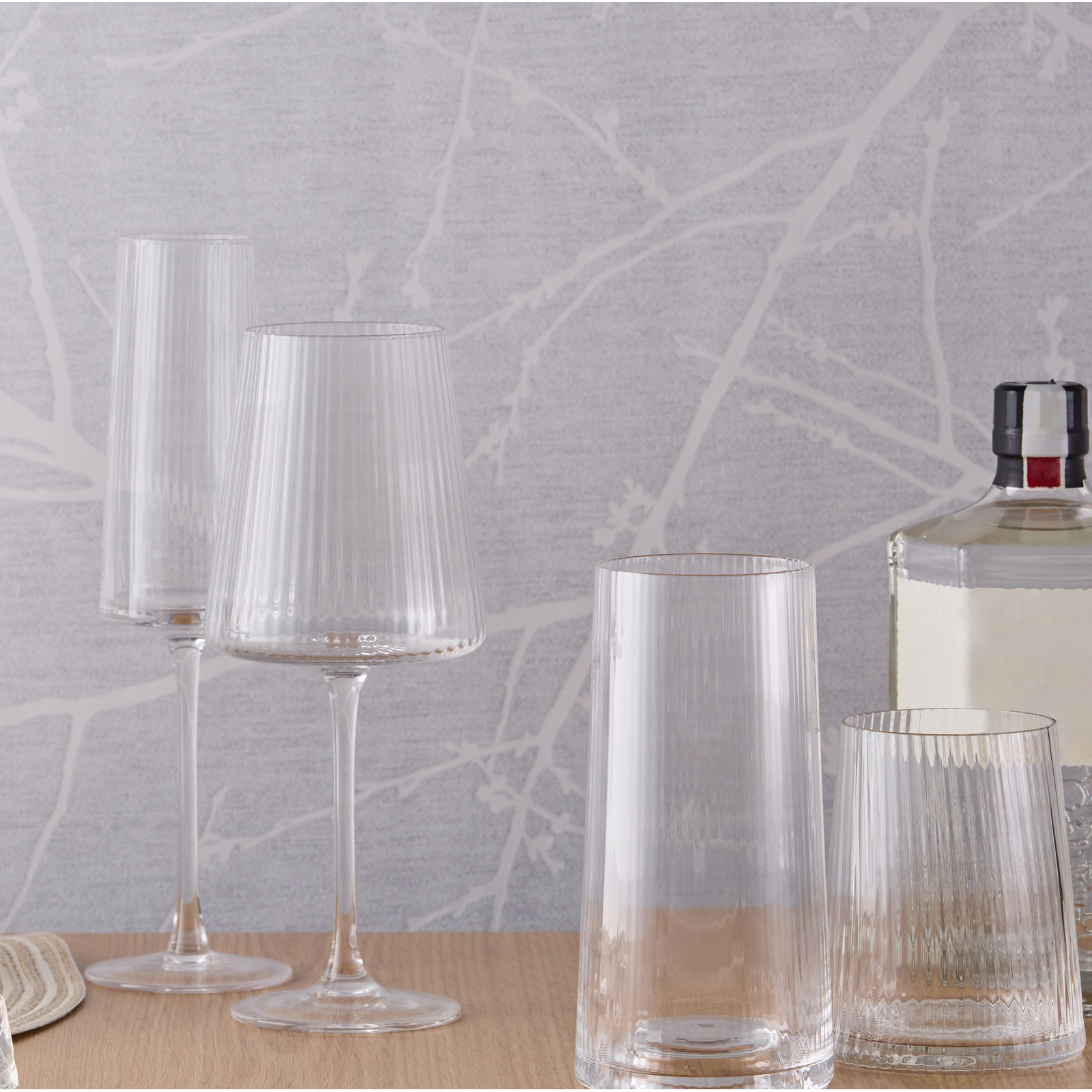 Zoya Ribbed Highball Glass, Clear