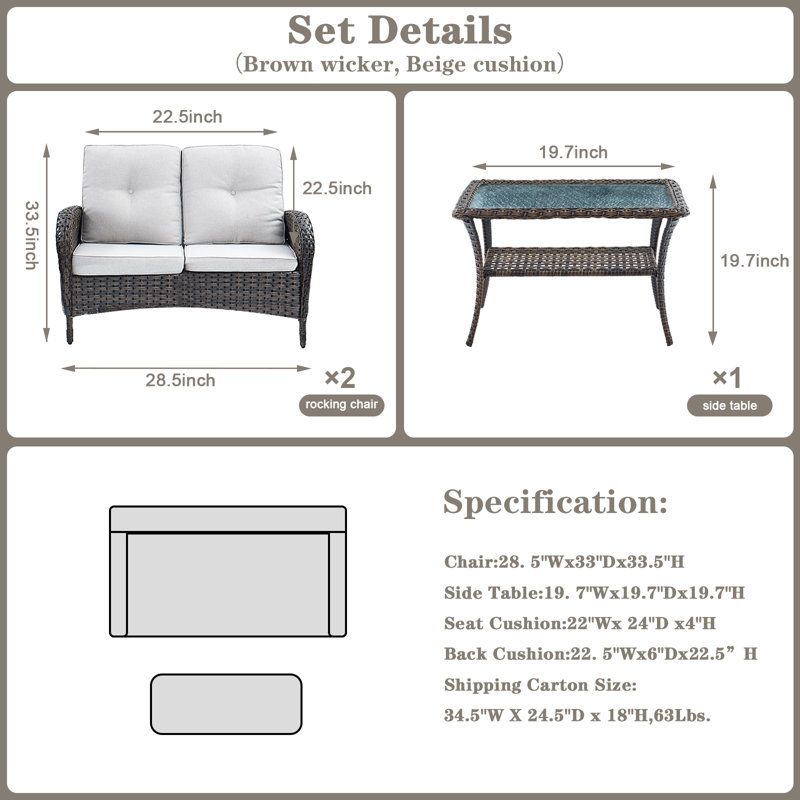 Sebastino 49.6'' Wide Rectangle Wicker Patio Sofa with Cushions, Beige