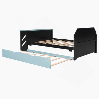 Wood Bed With Trundle, Desk And USB