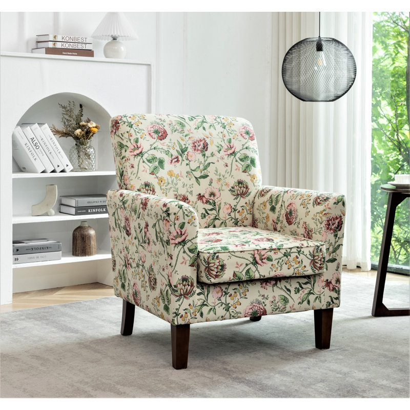 Fauteuil à motifs en mélange de polyester, structure en bois de bouleau massif avec pieds fuselés bruns, chaise d'appoint rembourrée de mousse avec garniture pour le bureau du salon