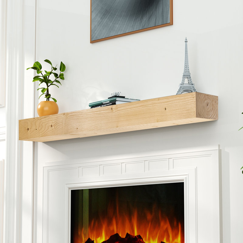 Fireplace Mantel, Wood Floating Fireplace Shelves, Light Brown, 5" H x 48" W x 8" D