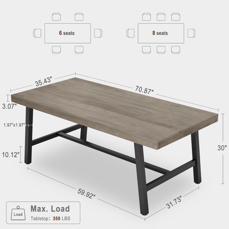 Metal Base Dining Table, Grey