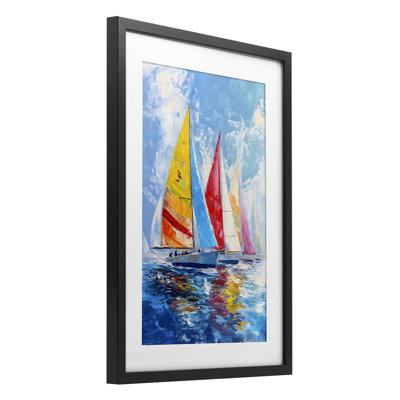 Flotte de voiles colorées, reproduction encadrée sous verre, design par LSR Design Studio