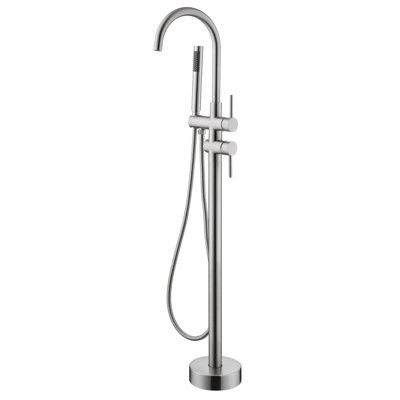 Robinet de baignoire fixé au sol avec douche à main et fonction d'économie d'eau