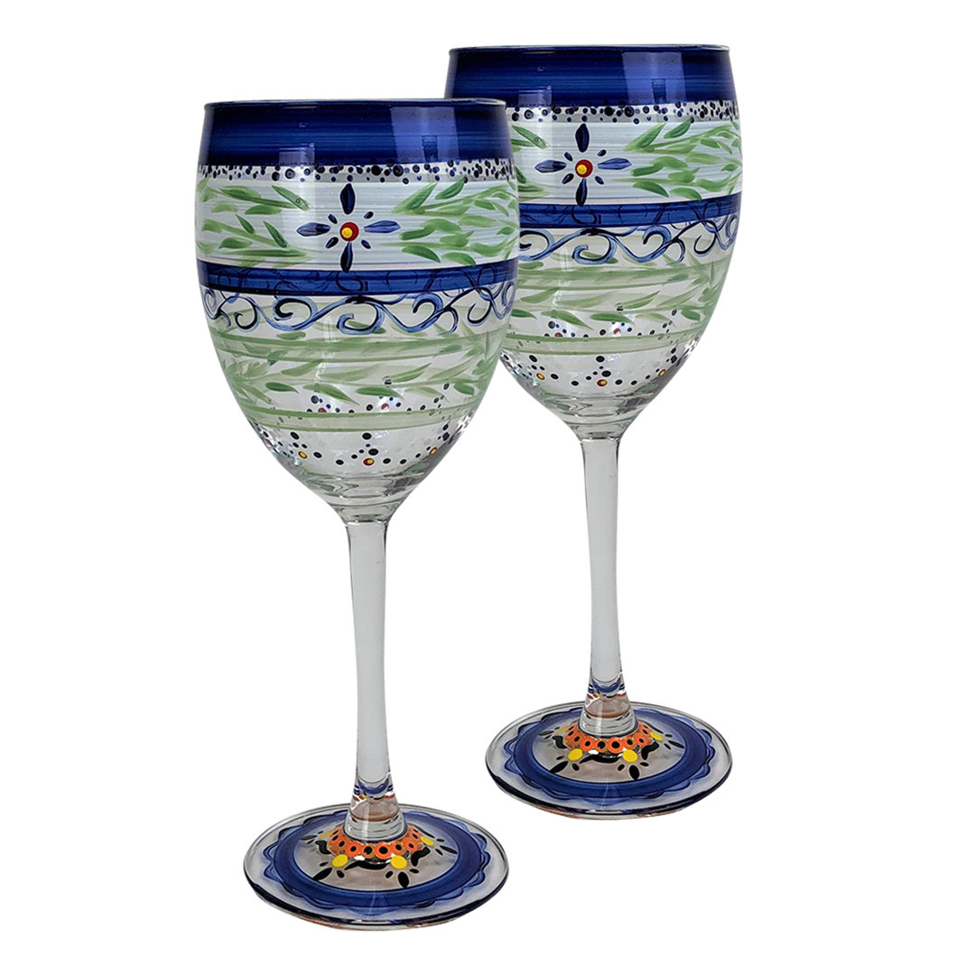 Barcelona Blue Shamrock 11 oz. All Purpose Wine Glass (Set of 2) Golden Hill Studio