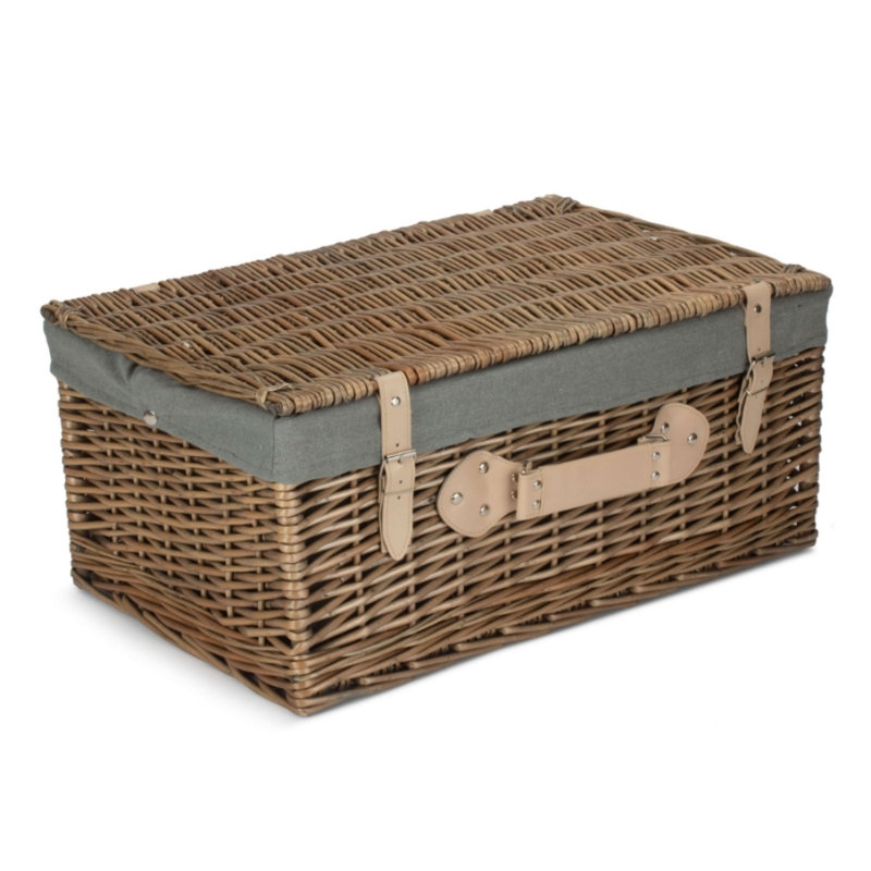 Wicker Hamper with Lining, 26cm H x 37cm W x 56cm D, Antique Wash/Grey