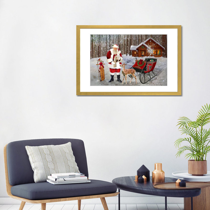 Un message pour le Père Noël - reproduction d'art murale - papier d'art encadré, H 24 po x l 32 po, Doré